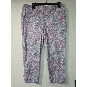 Talbots Perfect Crop Pant Paisley Women's 12 Petite Purple Pink Pockets Stretch
